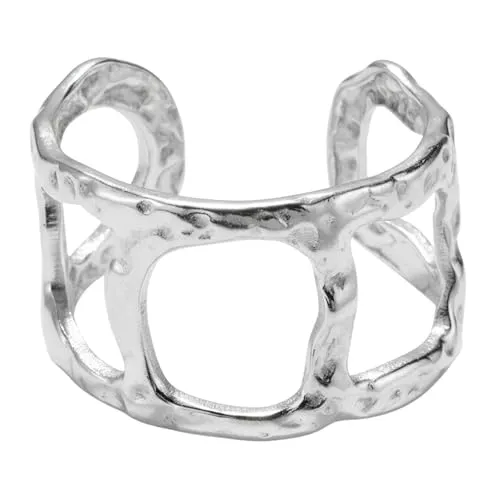 Sanixa Karma NH11182370 Damenring Statement Ring Silber Edelstahl hypoallergen wasserfest verstellbar modern Damenschmuck Damen Geschenk Frauen Fingerring vergoldet (Silber)