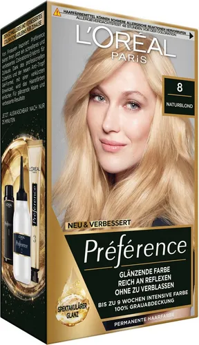 L'Oréal Paris Permanente Haarfarbe 8 Naturblond - 3er Set - Haarfärbeset für 100% Grauhaarabdeckung und intensiven Farbglanz, inklusive Pflegebalsam mit UV-Filter für bis zu 8 Wochen strahlende Farben.