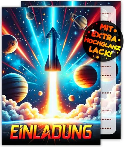 VULAVA 12x Rakete EINLADUNGSKARTEN KINDERGEBURTSTAG Junge Mädchen - die Weltraum PARTY Karten sind die Astronauten EINLADUNG für Jungen Kinder GEBURTSTAG Weltall GEBURTSTAGSPARTY Planet SPACE Rocket