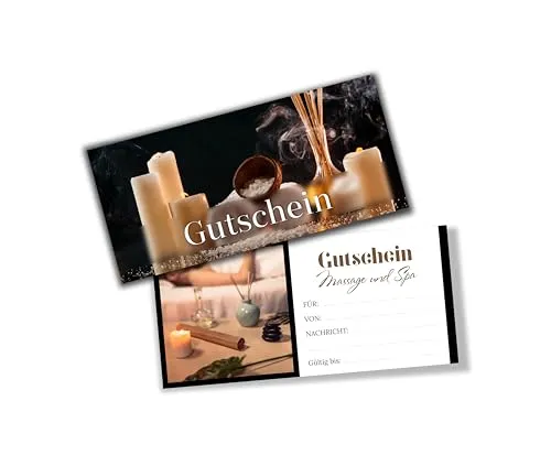 itenga Geschenkgutschein zum Selbst-Ausfüllen – 21 x 9,8 cm – hochwertiger Karton – persönliche Geschenkidee für viele Anlässe (Motiv Massage)