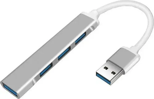 USB-A Hub 4-in-1 Adapter – Silber – 1x USB 3.0 + 3x USB 2.0 – Kompakt & Schnell – Plug & Play – Für Laptop, PC & Notebook