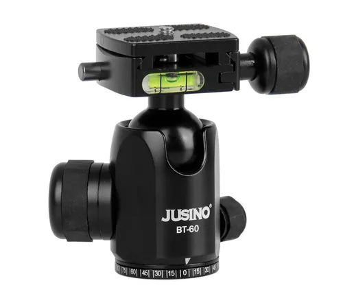 JUSINO BT-60 Kugelkopf aus Aluminium - Stativkopf mit 10kg Tragkraft, 360 Grad-Drehung und Schnellwechselplatte, ideal für Fotografen und Videografen.