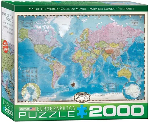 2000 Teile Puzzle - Weltkarte - Map of the World - Standard-Puzzle mit 2000 Teilen, ideal für Puzzle-Fans und Weltreisende. Das lizenziertes Puzzle bietet eine detailreiche Weltkarte in großer Größe (ca. 67,6x96,8 cm).