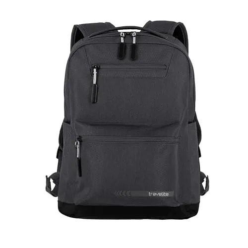 travelite Kick Off Rucksack M - 17L Freizeitrucksack in Anthrazit mit gepolstertem Laptopfach für Tablets bis 13 Zoll und hohem Tragekomfort