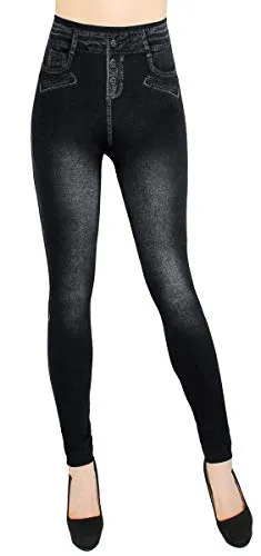 dy_mode Damen Leggings High Waist Jeggings Jeansoptik Hose - JL078 (JL501-Schwarz)