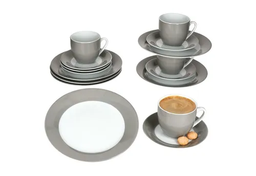 MamboCat Kaffeeservice 18tlg - Grau für 6 Personen - Elegantes 18-teiliges Porzellan-Kaffeeservice in stilvollem Grau, perfekt für gesellige Kaffeerunden mit Freunden und Familie.
