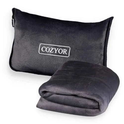 Cozyor Reisekissen & Reisedecke 2 in 1 weich 170x100 cm, kuscheliges Reiseset für Flugzeug, Auto & unterwegs mit Bezug für Erwachsene & Kinder
