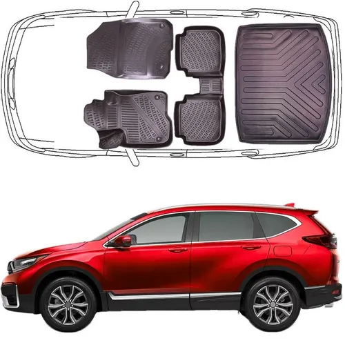 Trimak Passform-Fußmatten Oder Kofferraumwanne Oder Set kompatibel mit Honda CR-V, Honda CR-V 5.Gen 2018-2023 Gummimatten Auto & Untere Kofferraummatte