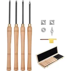 VEVOR 4-teilig Drechselmesser Set - Hochwertige Drechseleisen - Stech- & Hohlbeitel Set mit Hartmetallklingen für präzises Drechseln, inklusive praktischer Holzkiste zur Aufbewahrung.
