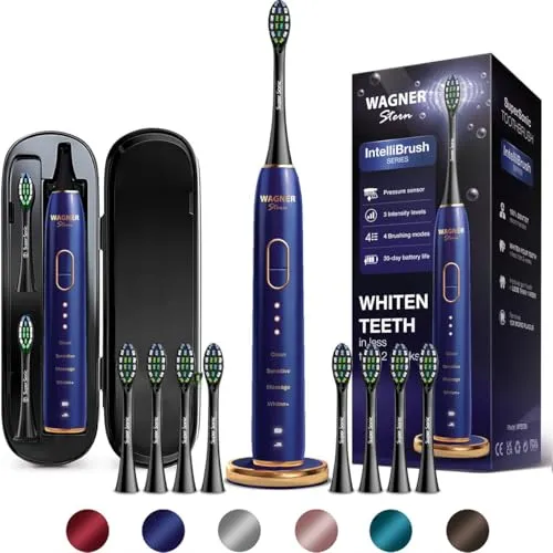 Wagner Stern IntelliBrush Series Whitening Elektrische Zahnbürste mit Drucksensor Bietet 4 Putzmodi, 3 Intensitäten, 8 weiche Bürstenköpfe und ein luxuriöses Reiseetui
