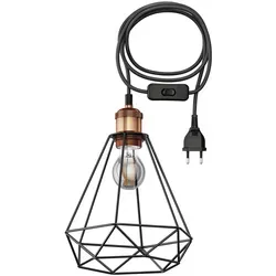 ledscom.de 3 m Textilkabel RETRA, Vintage, Stecker, Schalter, bronze, Käfig-Schirm + LED Lampe 370lm, extra-warmweiß