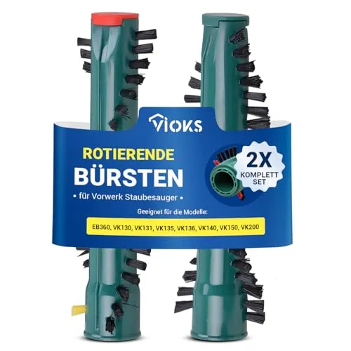 VIOKS 2x Bürstenwalze Ersatz für Vоrwerk Bürste MisterVac VB-128 - Zubehör für Vоrwerk Elektrobürste VK130, Kobold VK131, EB 360 Vоrwerk Staubsauger Kobold, Kobold VK135