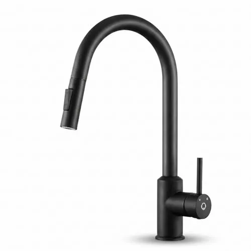 CECIPA Wasserhahn Küche Schwarz, Mischbatterie Küche mit Hohem Bogen, Hochdruck Küchenarmatur mit Brause Ausziehbar, 360° Schwenkbar Spültischarmatur, G3/8 Anschluss Armatur