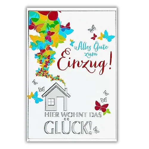 bsb Karte zum Einzug - Geschenk zum Einzug ins Haus in 11,5 x 17,0 cm - Karte Umzug in neues Haus oder Wohnung mit buntem Motiv - Glückwunschkarte - neue Wohnung - liebevolles Geschenk