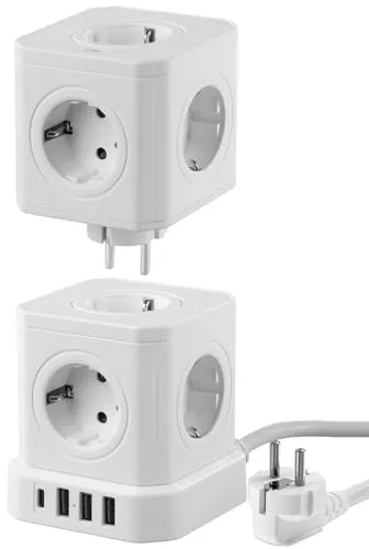 revolt Steckdosenturm: 13in1-Steckdosen-Turm, 9 Steckdosen, 3x USB-A, USB-C, PD 20 W, weiß (Schreibtisch Steckdosenleiste, Steckdosenleiste mit C PD, Überspannungsschutz)