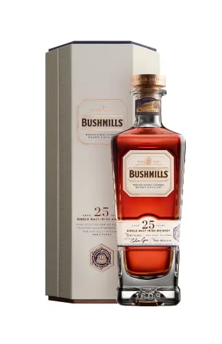 Bushmills 25 Jahre - Port Pipes - Single Malt Irish Whiskey - Exklusiver 25-jähriger Single Malt, nachgereift in Ruby Port Pipes für intensive Fruchtnoten. Ideal für Whisky-Liebhaber, die das Besondere suchen.