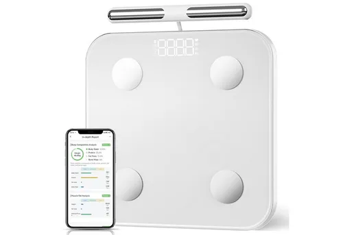 OYLCDI Körper-Analyse-Waage mit App - Präzise Körperfett- und Muskelanteilmessung mit Full Body Scan, bis 180 kg. Integrierte App für Tracking und Analyse, digitale Anzeige und große Trittfläche für komfortable Nutzung.