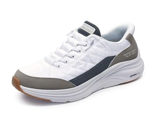 Skechers Herren Contour Foam Cozy Fit Sneaker - Bequeme Slip-Ins in Weiß, 45 EU - Laufschuhe mit exklusivem Fersenkissen für sicheren Halt und luftgekühlter Memory-Schaum-Einlegesohle für maximalen Komfort.