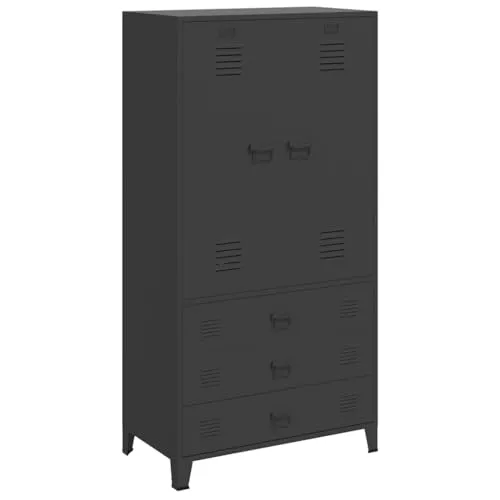 vidaXL Industrial Kleiderschrank Schwarz 90x50x180cm - Kleiderschrank im eleganten Industrial Style, aus langlebigem Metall mit 2 Einlegeböden und 1 Kleiderstange für optimalen Stauraum.