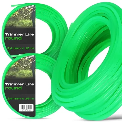 2x Mähfaden 2,4 mm 15 m Nylon Trimmfaden Rasentrimmer Rund Grün Ersatzfaden Trimmerschnur Trimmerfaden Rasentrimmerspulen Gartentrimmer Rasentrimmerlinie Freischneider Stark