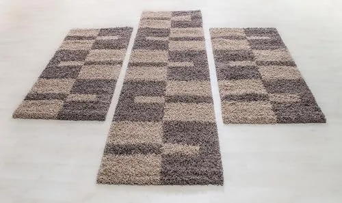 Carpettex 3-teiliges Bettumrandungs-Set Shaggy Teppich Taupe