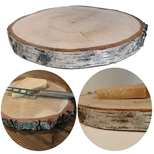 LS-LebenStil Rindenbrett Rindenscheibe Birke Ø 22-26cm Rund Geschliffen Holzscheibe Baumscheibe Holzbrett Holzplatte Kerzenteller aus natürlichem Holz Hochzeit Deko