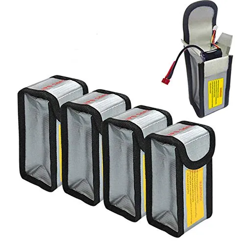 sccsport 4 pcs Lipo Batterie feuerfeste explosionsgeschützte Tasche Lagerung Schutz sichere Tasche 125 mm, Silber, Beutel
