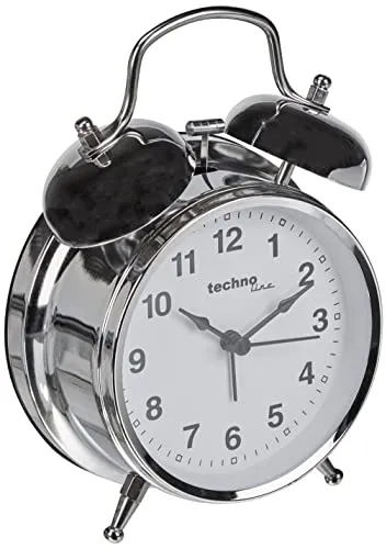 Technoline Quarzwecker Modell DGW, Doppelglockenwecker, Retro, analog, metallic, Silber, 165 x 55 x 115 mm