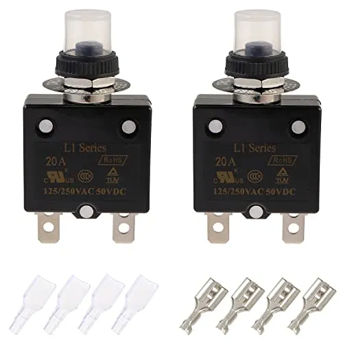 EPLZON 20 A Manueller Reset Druckschalter Leistungsschalter 125/250 V AC 50 V DC Thermischer Überlastungsschutz mit Schnellanschlussklemmen und wasserdichten Tastenkappen (Packung mit 2 Stück)