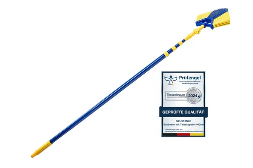 Neustanlo Teleskop Dreieckbesen 4 m - Ideal für Wände und Ecken - Haushaltsbedarf Eckbesen mit ausziehbarem Teleskopstiel bis 4 m, perfekt zum Entfernen von Spinnenweben und für schwer erreichbare Stellen.