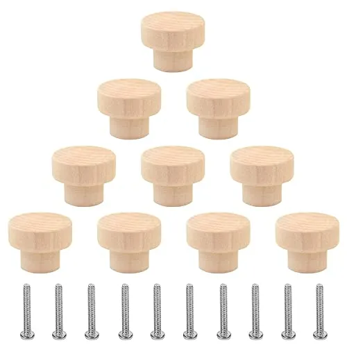 YHZMY 10 Stück Möbelknöpfe holz, Holz Tür Schubladengriffe, Knäufe für Schränke und Schubladen, Schrankknöpfe Mit Schrauben, Holzknöpfe für Kommode