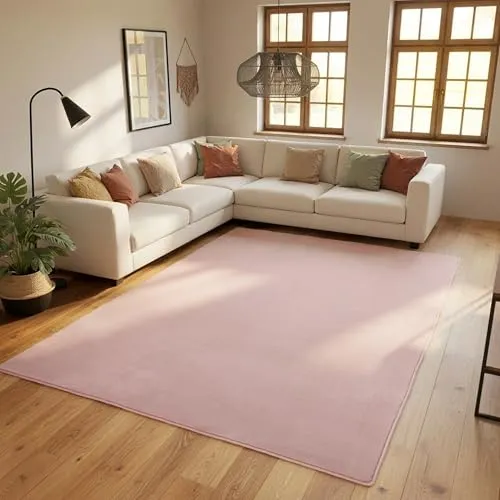 SIMPEX Kurzflor Teppich, Unicolor, Einfarbig, Rosa, 60 x 110 cm, Modern, Teppich Wohnzimmer Schlafzimmer