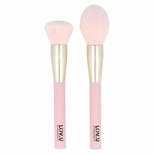PARSA Beauty LOV.U Gesichtspinselset, Make-up Pinsel für Foundation, Puder & Rouge, 2-teiliges Set, Rosa, Weiche Synthetikborsten