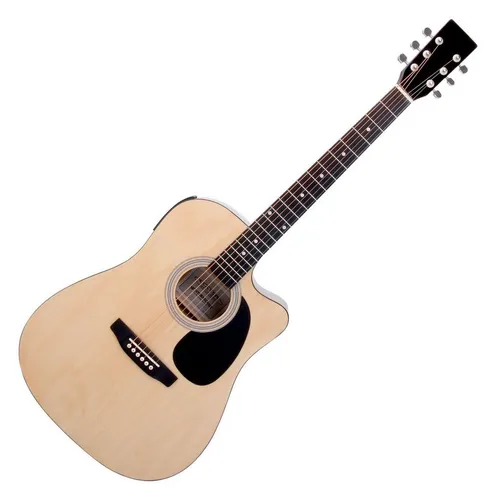 Classic Cantabile WS-10NAT-CE Westerngitarre mit Tonabnehmer - Dreadnought-Style Westerngitarre mit Cutaway, integriertem Tonabnehmer und beleuchtetem Stimmgerät – perfekt für Musiker, die Flexibilität und Klangqualität suchen.