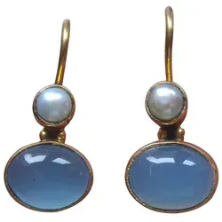 Mugello Paar Ohrhänger Puccini Chalzedon Süßwasserperle in blau von Mugello