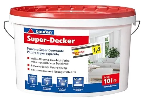 baufan Super-Decker 10 Liter Weiße Wandfarbe - Farben: Hervorragende Deckkraft (Klasse 1) und robuste Nassabriebbeständigkeit (Klasse 3) für makellose Wände. Frei von schädlichen Stoffen und ideal für Airless-Spritzanwendungen.