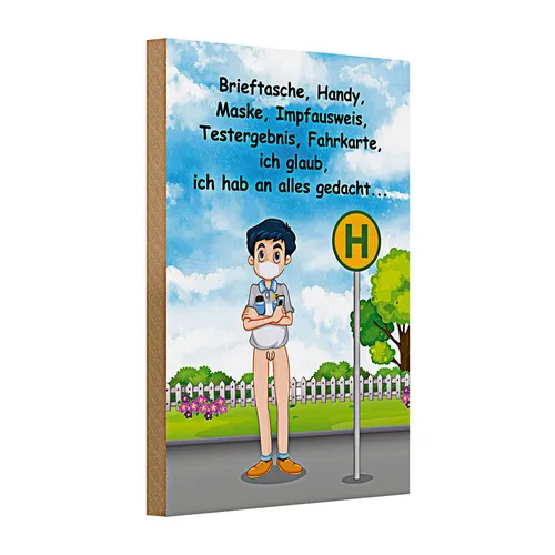 Holzschild Spruch 20x30cm Maske Impfausweis alles gedacht