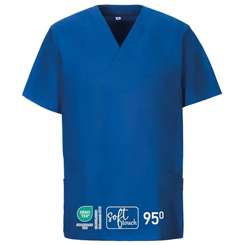 EXNER Unisex OP-Kasack in royal Blue, Größe M - Hochwertiger Kasack für Pflegeberufe mit 3 praktischen Taschen, atmungsaktiv und strapazierfähig. Ideal für den täglichen Einsatz in Kliniken und Pflegeeinrichtungen.