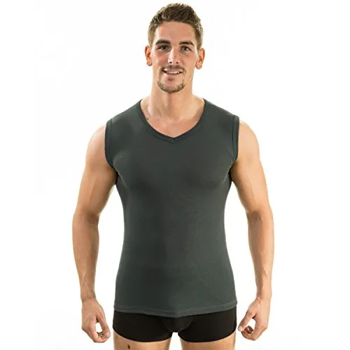 HERMKO 63050 Herren Funktions Tank Top mit V-Ausschnitt Funktionsunterwäsche Unterhemd aktiv schnelltrocknend Muskelshirt, Größe:D 7 = EU XL, Farbe:Graphit
