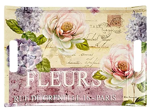 Lashuma Küchentablett Melamin 38x27 cm, Gartentablett rechteckig, Kuchentablett bunt Motiv: Edelrose