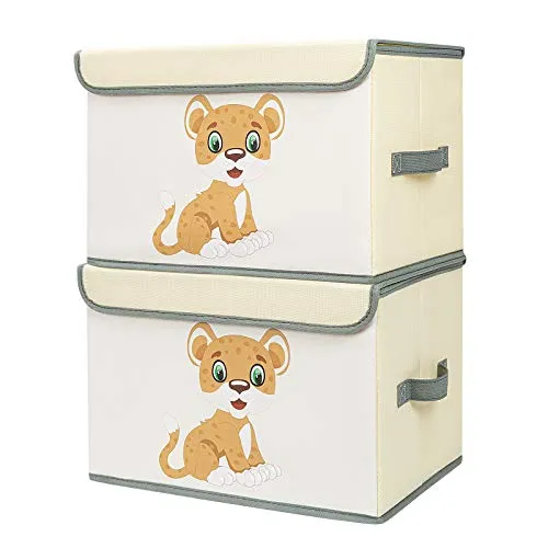 DIMJ Aufbewahrungsbox Kinder Spielzeugkiste - Aufbewahrungsbox Stoff Faltbox, Boxen Aufbewahrung Aufbewahrungsbox Kinderzimmer für Bücher, Kleidung, Spielzeug, 38 x 25 x 25 cm, 2 Stück Beige