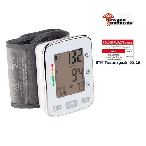 newgen medicals Blutdruckmesser: Med. Handgelenk-Blutdruckmessgerät mit XL-Display - Digitale Handgelenk-Blutdruckmessgeräte mit 120 Speicherplätzen und grafischer Einstufung der Messwerte für einfache Nutzung und präzise Gesundheitsüberwachung.