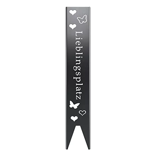 teileplus24 GS04 Lieblingsplatz Gartenstecker Gartenschild | Schwarz Garten Deko | 3D Abkantung | 120cm x 21cm