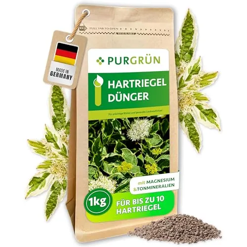Purgrün Hartriegel Dünger 1 kg - NPK 5+4+6 mit Magnesium - Pflanzendünger – Fördert prächtige Blüten und gesundes Laubwachstum mit extra Kalium für hohe Widerstandskraft und verbesserte Bodenqualität.