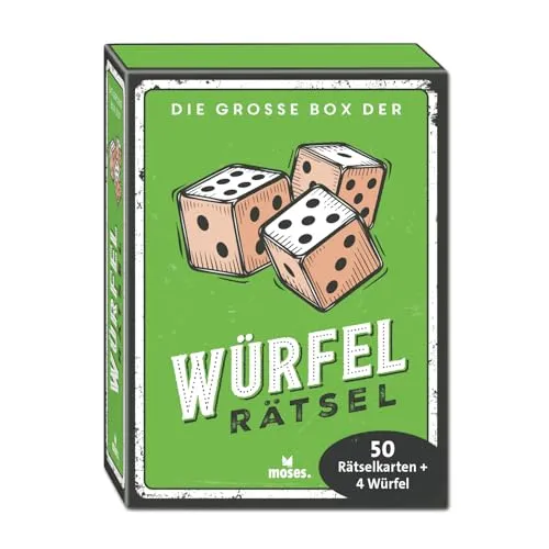 moses. Die große Box der Würfelrätsel, 50 Logik- & Zahlenrätsel mit 4 Würfeln, kniffliges Denk- & Knobelspiel für Jugendliche und Erwachsene in kompakter Retro-Geschenkbox, White