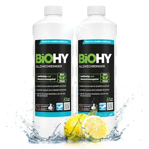 BiOHY Allzweckreiniger Konzentrat (2 x 1 liter) | Bio Allesreiniger für Boden und Haushalt | Kalkreiniger Konzentrat mit universaler Anwendung | schnell und effektiv | Universalreiniger