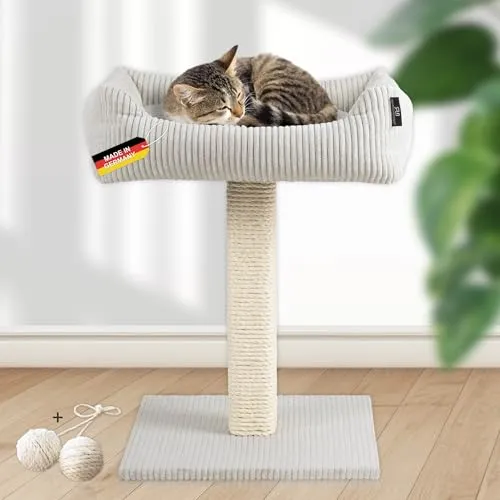 Rohrschneider Katzenbaum Wolly | Kuscheliges Katzenbett aus Cordstoff - Betten, Decken & Möbel für Katzen: Hochwertiger Katzenkratzbaum aus Deutschland mit breiter Kratzsäule für langlebigen Kratzspaß und bequemem Sofa für entspannte Katzen.