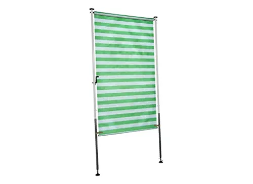 Angerer Balkonsichtschutz, Senkrechtmarkise mit Handkurbel, Terrasse/Balkon, Montage ohne Bohren, Made in Germany, Kunststoff, UV-beständig, höhenverstellbar, wasserabweisend, 150 cm Grün-Weiß