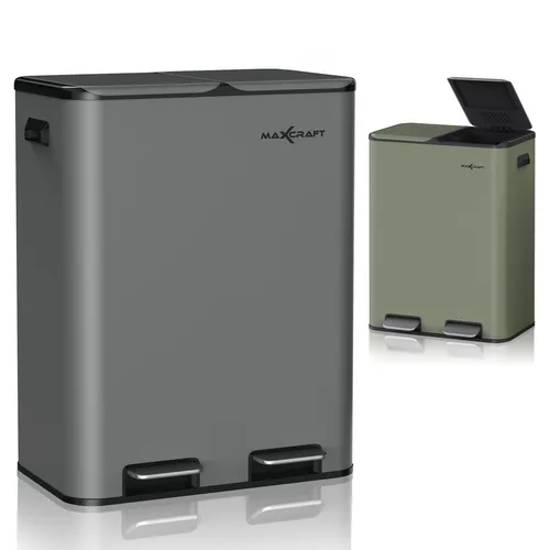 MAXCRAFT 60L Treteimer mit 2 Inneneimern - Haushaltszubehör mit hygienischer Mülltrennung durch zwei Inneneimer, sanft schließendem Deckel und praktischen Griffen für ein komfortables Handling.
