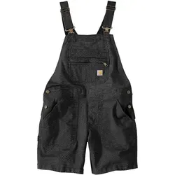 Carhartt Rugged Flex Canvas Latzshorts Damen - Schwarz - S - Shorts mit Relaxed Fit und Rugged Flex™ Technologie für optimale Bewegungsfreiheit, ideal für aktive Frauen.